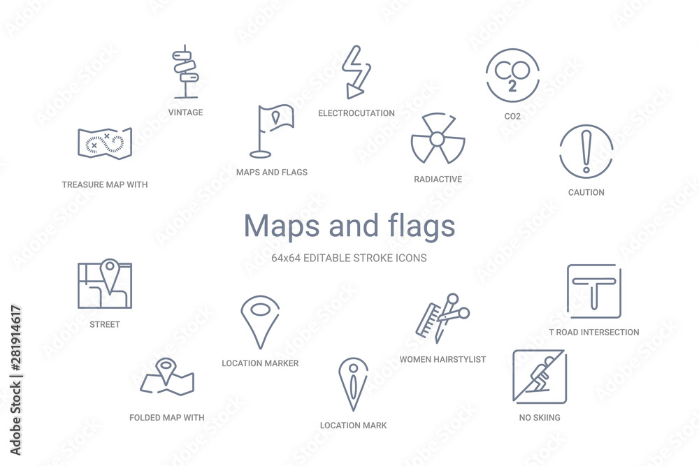 maps and flags concept 14 outline icons maps and flags concept 14 outline icons