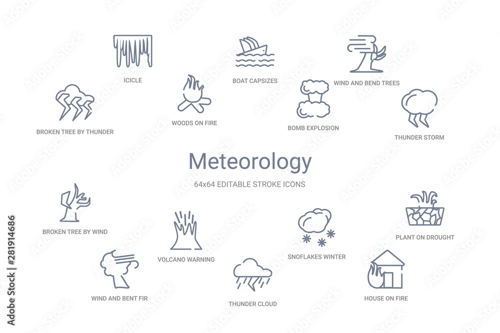 meteorology concept 14 outline icons