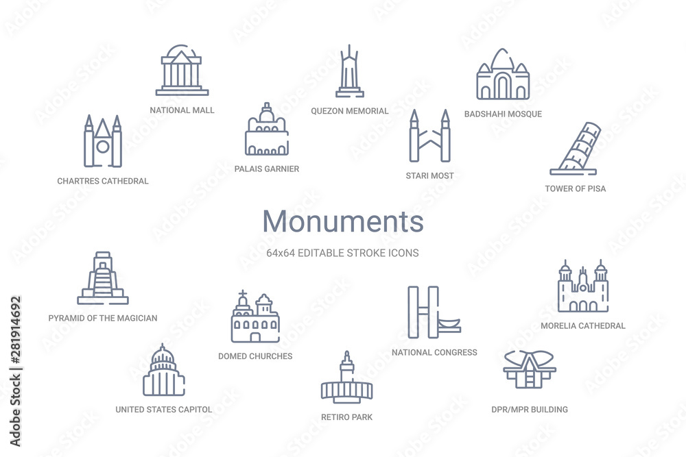monuments concept 14 outline icons