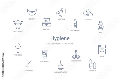 hygiene concept 14 outline icons
