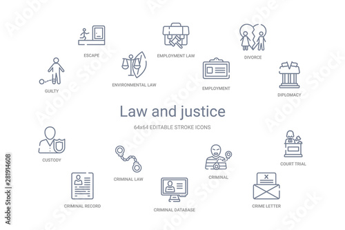 law and justice concept 14 outline icons