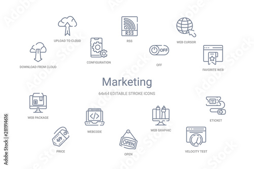 marketing concept 14 outline icons