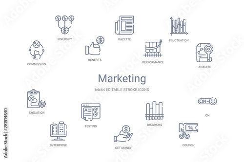 marketing concept 14 outline icons