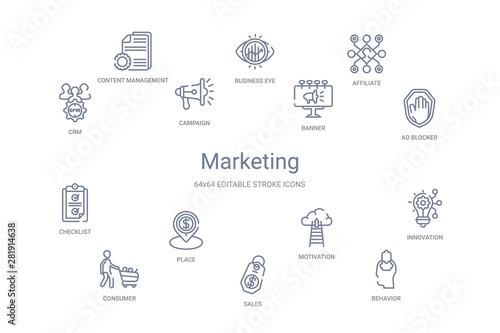 marketing concept 14 outline icons