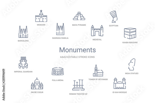 monuments concept 14 outline icons