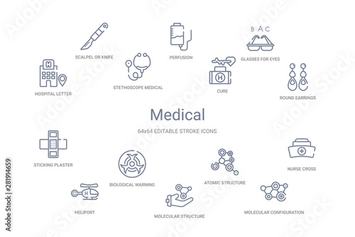 medical concept 14 outline icons