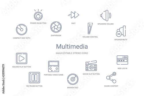 multimedia concept 14 outline icons