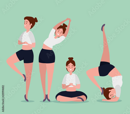women practice yoga exercise balance