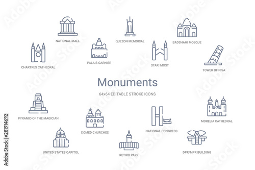 monuments concept 14 outline icons