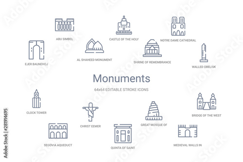 monuments concept 14 outline icons