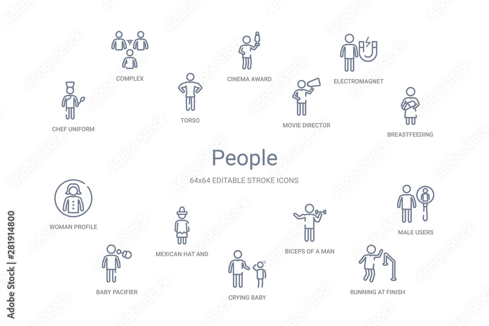 Fototapeta premium people concept 14 outline icons