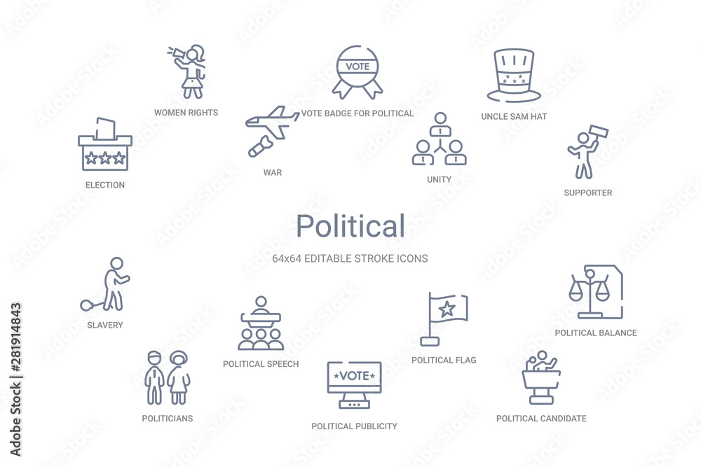 political concept 14 outline icons