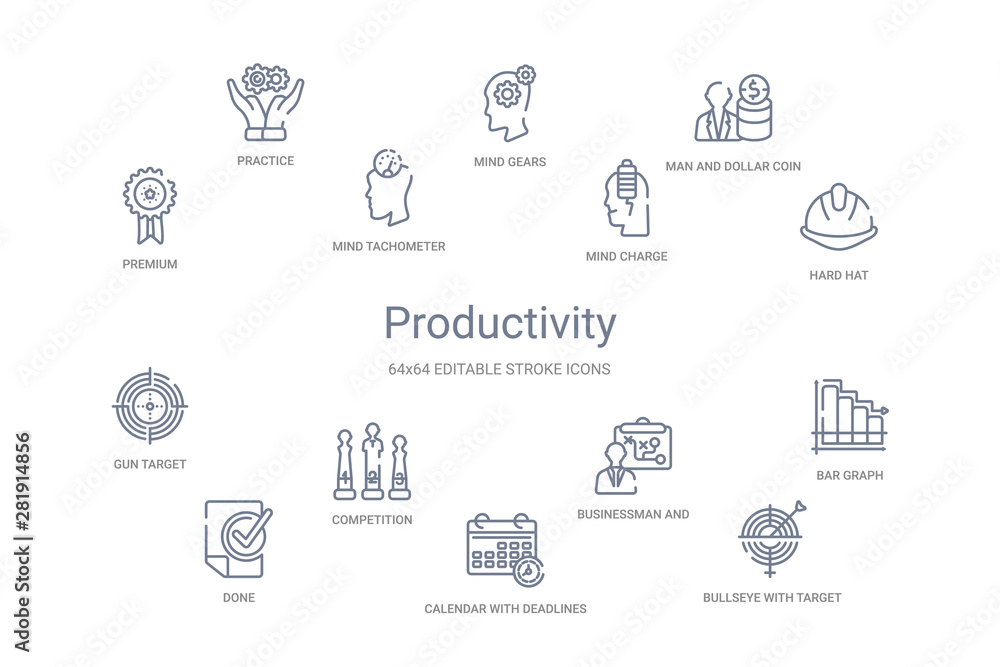 productivity concept 14 outline icons