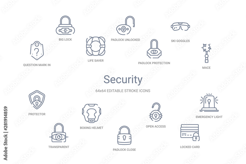 security concept 14 outline icons security concept 14 outline icons