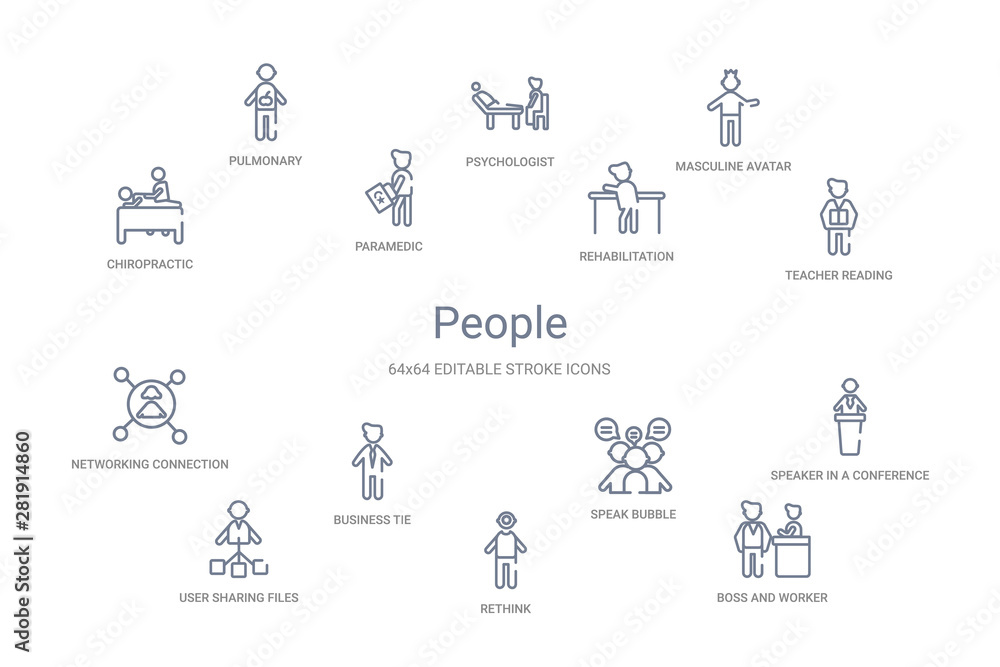 people concept 14 outline icons