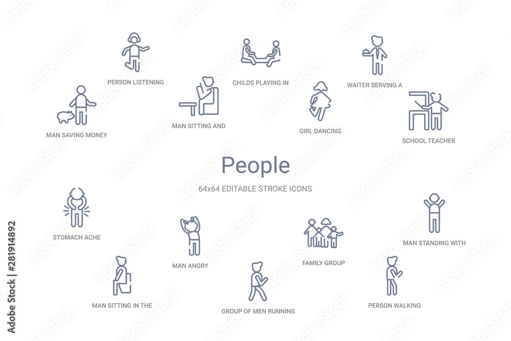 people concept 14 outline icons