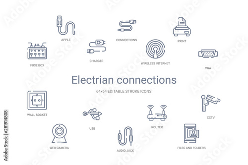 electrian connections concept 14 outline icons