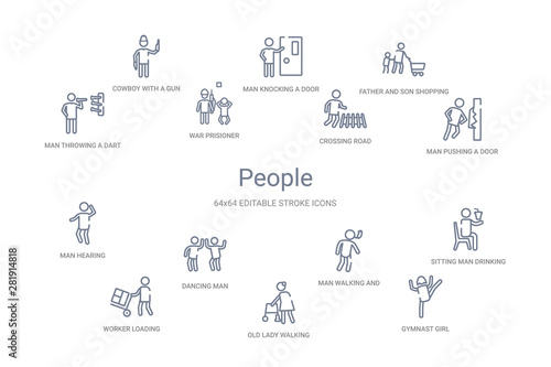 people concept 14 outline icons