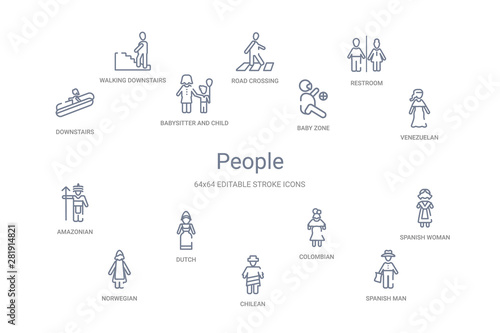 people concept 14 outline icons
