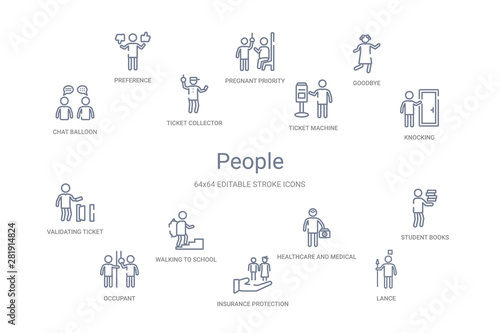 people concept 14 outline icons