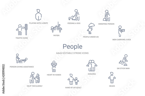 people concept 14 outline icons