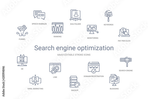 search engine optimization concept 14 outline icons