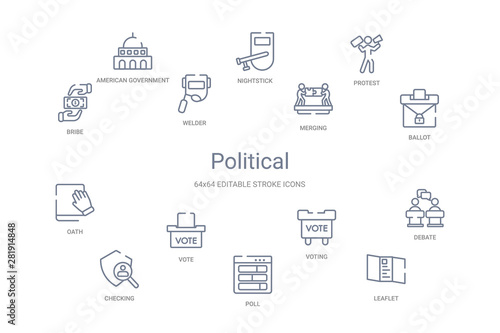 political concept 14 outline icons