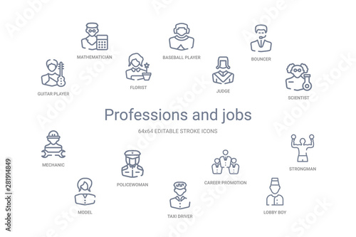 professions and jobs concept 14 outline icons