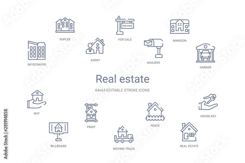 real estate concept 14 outline icons