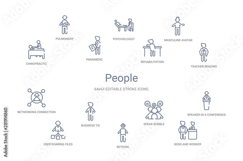 people concept 14 outline icons