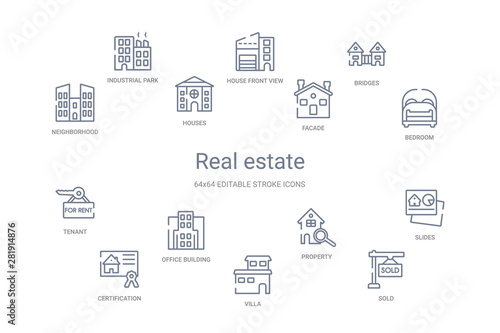 real estate concept 14 outline icons