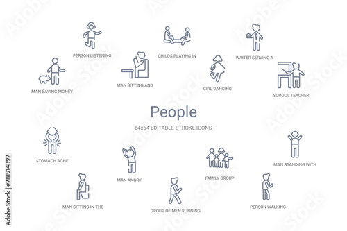 people concept 14 outline icons