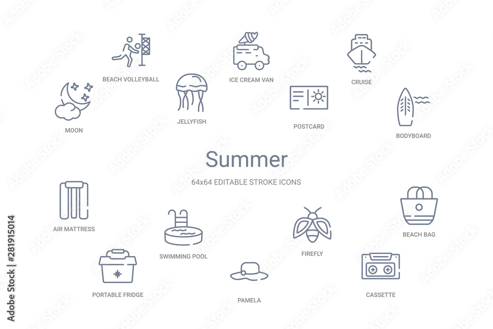 summer concept 14 outline icons