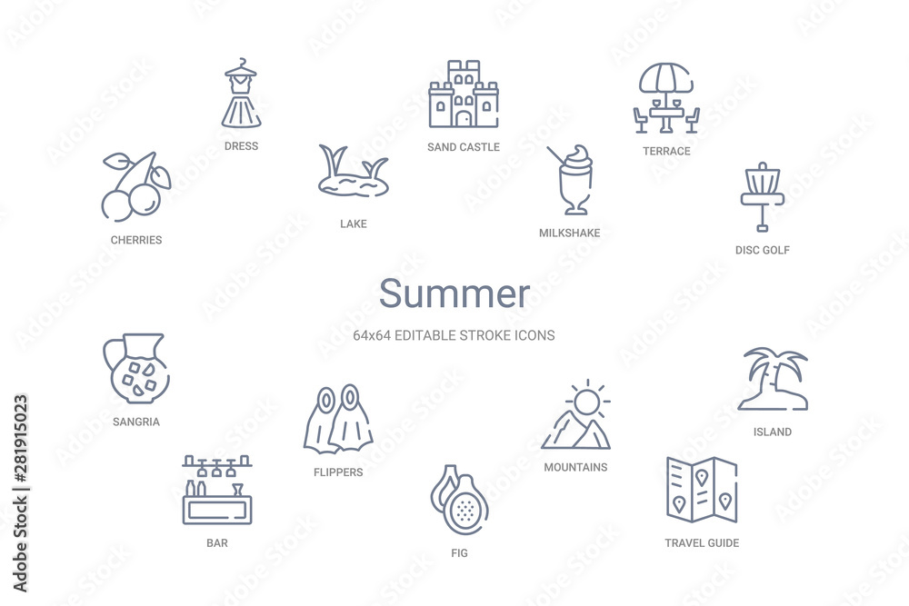 summer concept 14 outline icons