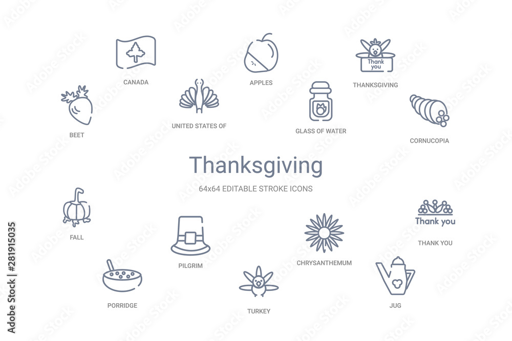 thanksgiving concept 14 outline icons thanksgiving concept 14 outline icons
