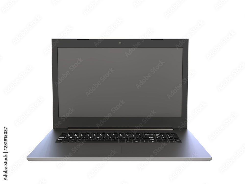 Laptop isolated on a white background. Image with clipping path. 3D rendering. Laptop isolated on a white background. Image with clipping path. 3D rendering.