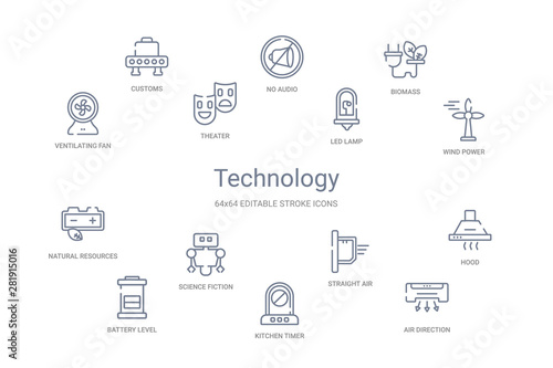 technology concept 14 outline icons