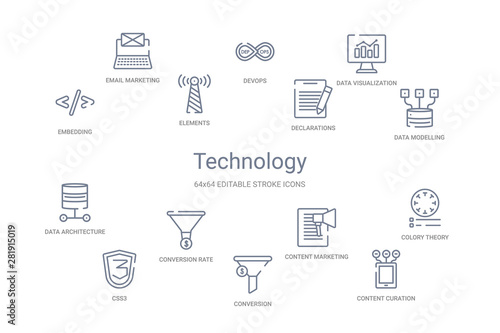 technology concept 14 outline icons