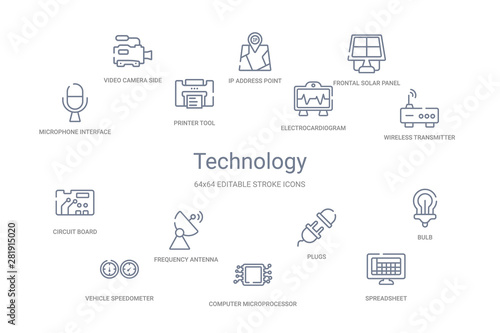 technology concept 14 outline icons