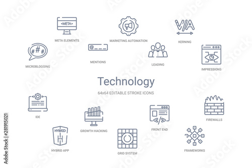technology concept 14 outline icons