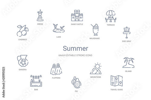 summer concept 14 outline icons