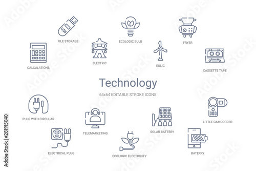 technology concept 14 outline icons
