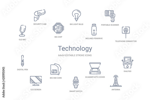 technology concept 14 outline icons