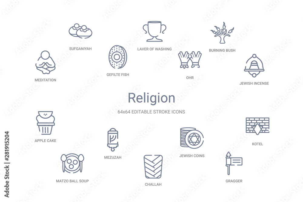 religion concept 14 outline icons