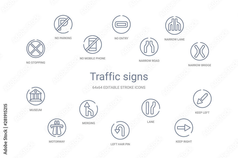 traffic signs concept 14 outline icons traffic signs concept 14 outline icons