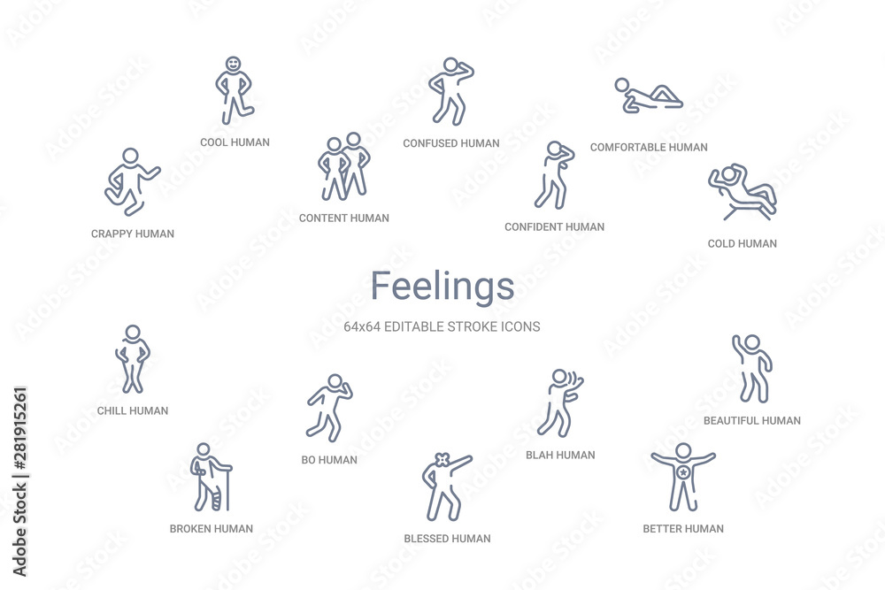 feelings concept 14 outline icons
