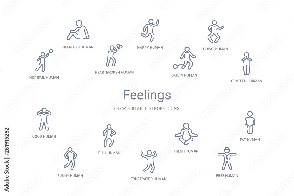 feelings concept 14 outline icons