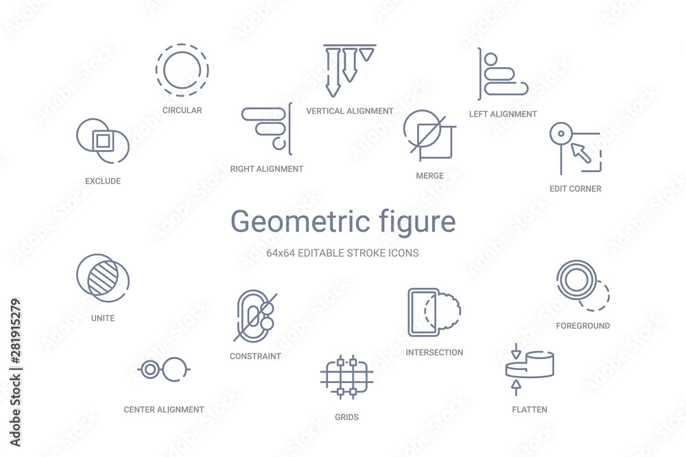 Fototapeta premium geometric figure concept 14 outline icons