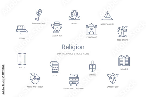 religion concept 14 outline icons