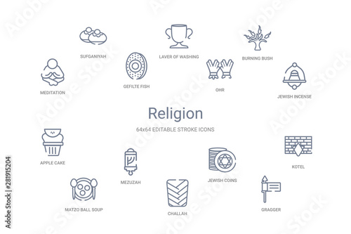 religion concept 14 outline icons